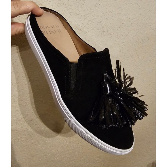 Donald J. Pliner Pauly Black Leather Suede Tassel Mules Women’s Sz 6 - Picture 2 of 8